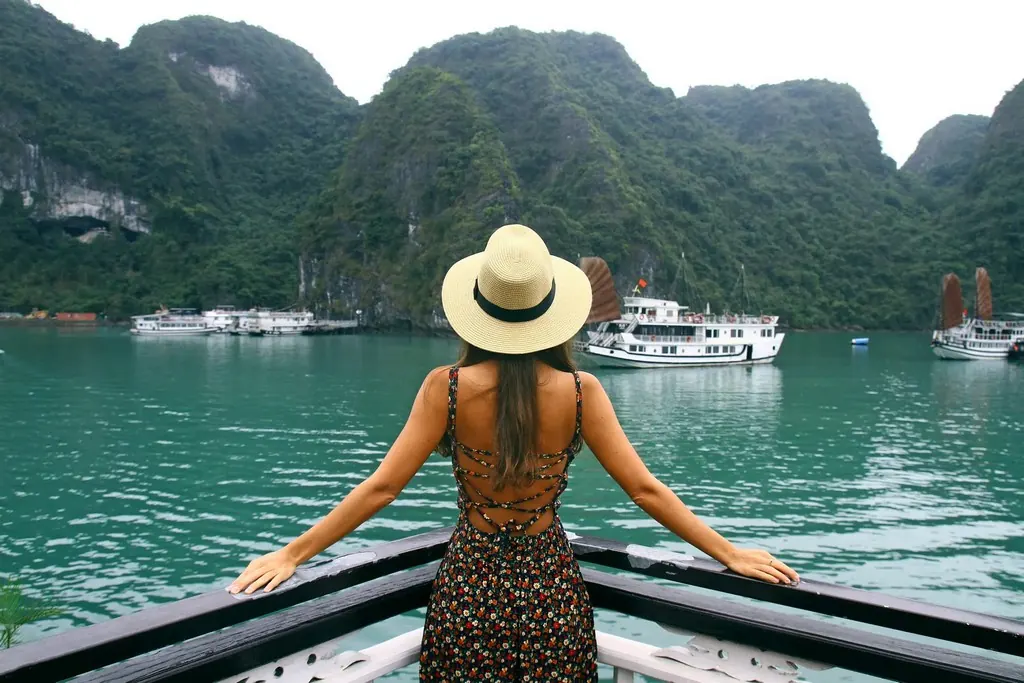 Cruising among the limestone islands of Halong Bay